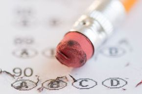 Eraser removing marks on a standardized test form
