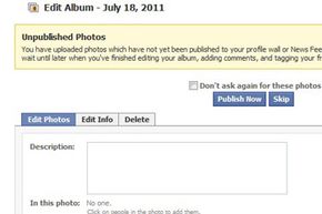 Screenshot of Facebook page for publishing user photos.