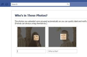 Screenshot of Facebook software determining identity of people in photos.