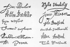 Signatures on the “Mayflower Compact” -- the first constitution written in America. 