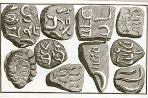 Illustration of fake fossils that Berniger believed to be real, from his book â€œLithographiae Wirceburgensis,â€ published in 1767. 