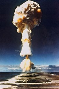 This photo taken in 1970 shows a French nuclear bomb test at Mururoa, French Polynesia. Researchers have established a link between France's nuclear tests over the Pacific Ocean in the late 1960s and the high incidence of thyroid cancer in Polynesia.