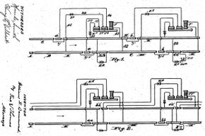 Drawings from Dammond's safety system for operating railroads.