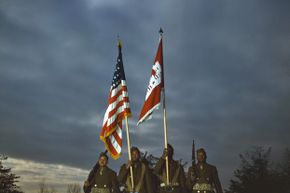 Color guard of African-American engineers, Fort Belvoir, Virginia, 1943