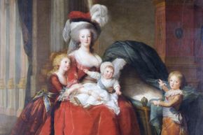 伊丽莎白·维吉·勒布伦(Elisabeth Vigee-Lebrun)所画的签名大盗玛丽·安托瓦内特(Marie-Antoinette)和她的孩子们的肖像＂border=