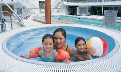 Mom and daughters in kiddy pool