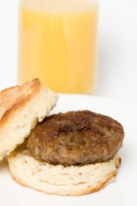 sausage biscuit and orange juice