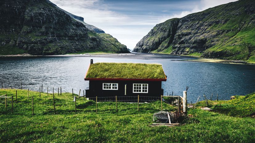 Faroe Island house with green roof