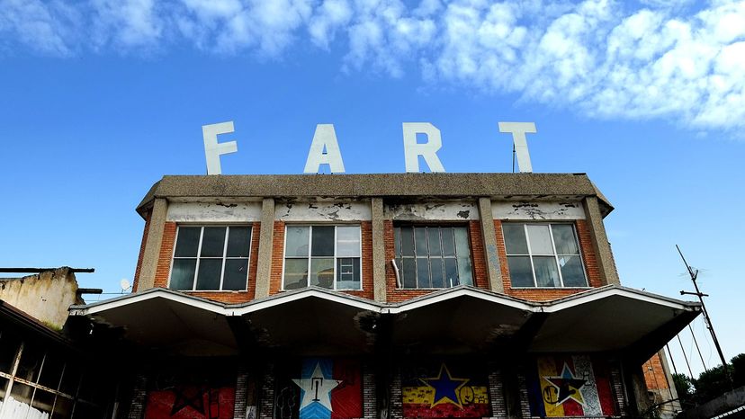 FART spelled out on top of building
