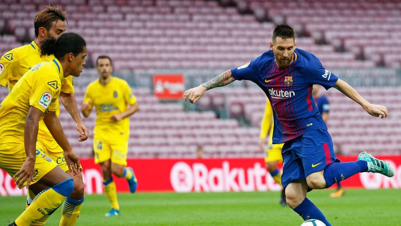 Lionel Messi makes a play during a match between FC Barcelona and UD Las Palmas that was played behind closed doors, on Oct. 1, 2017 due to the violence surrounding the Catalonia referendum. Urbanandsport/NurPhoto via Getty Images