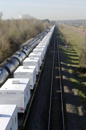 fema trailers on train