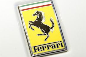 Close up of a Ferrari logo during the opening of The Ferrari Store of New York on June 23, 2010 in New York City.
