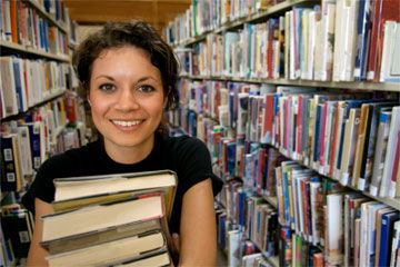 Female college student at library