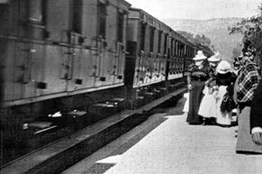 A still from the Lumière brothers' film "Arrival of a train in the station of La Ciotat," circa 1895.