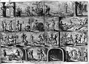 A 1637 depiction of 22 tortures inflicted on Christian slaves captured by Barbary pirates