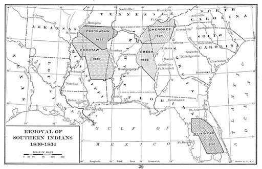 map of Five Civilized Tribes original locations