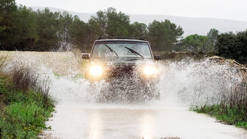 Car driving through water