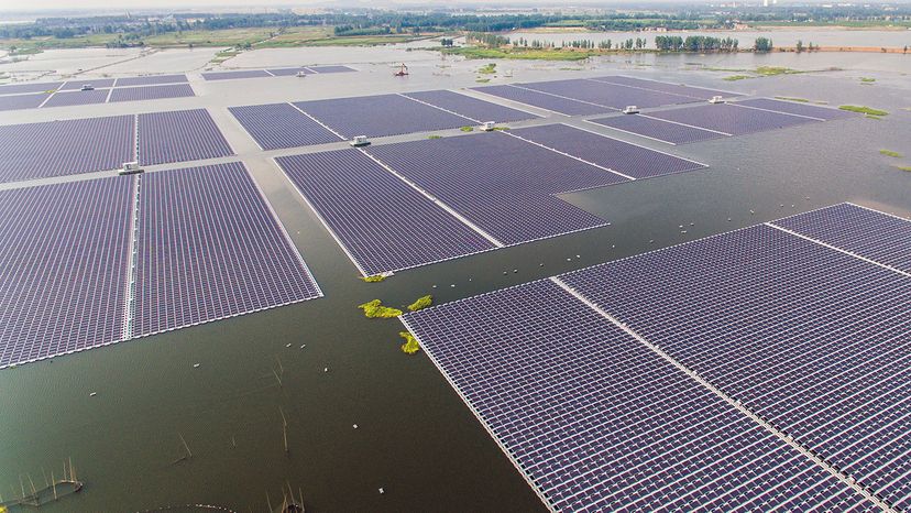 China connected the world's largest floating solar power plant in central Anhui province to its power grid in early June 2017. The solar farm will generate electricity for 15,000 homes. STR/AFP/Getty Images