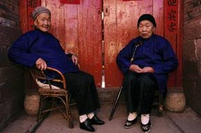 old women with  bound feet