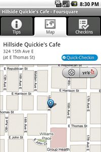 After you check in, Foursquare marks your location on a map, allowing friends to find you if they're in the neighborhood.