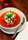 Tortilla soup with tortilla chips, avocado...