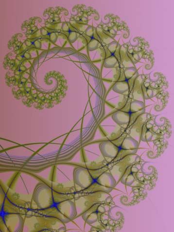 Curved fractal in purple and green