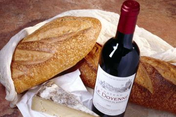 french wine, bread and cheese