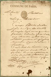 A copy of Robespierre's last declaration to the people of France. It's stained with blood from his failed suicide attempt.