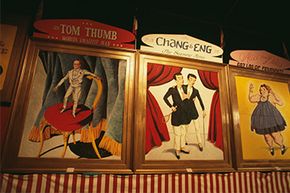 The Ringling Circus Museum in Sarasota, Florida has a collection of advertisements from P.T. Barnum's sideshow, featuring the tiny General Tom Thumb, original Siamese twins Chang and Eng Bunker and 'fat lady' Alice from Dallas.