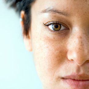 Close-up portrait of young Caucasian female's face.