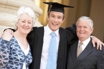 young man graduating from college with his parents