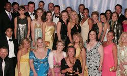 Executive producer Ellen Wheeler (C) and the cast of 'Guiding Light' pose in the press room with the Emmy for 'Outststanding Drama Series' during the 34th Annual Daytime Emmy Awards