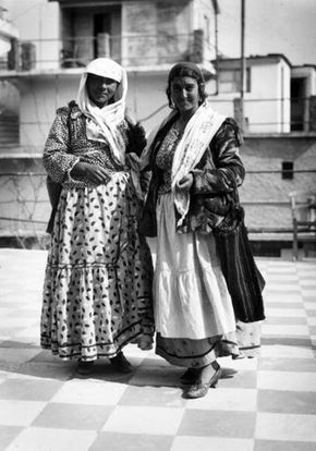 Greek gypsies wear traditional clothing in this photo from 1930.