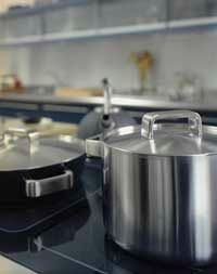 Pots and pans on an electric range stove.