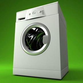 A white dryer on a neon green background.