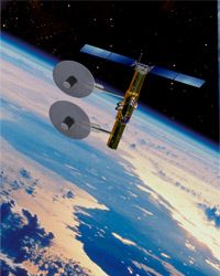 Military signals intelligence-gathering satellite orbiting high above Earth
