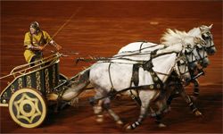 A Roman chariot appearing in the 2006 stage production premiere of "Ben-Hur" in Paris”border=