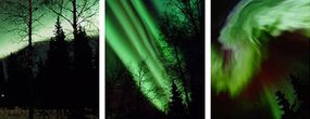 Left: typical aurora display Middle and right: aurora displays during geomagnetic substorms