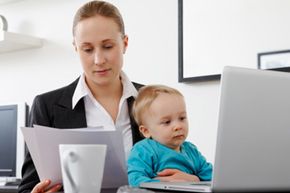 working woman with baby