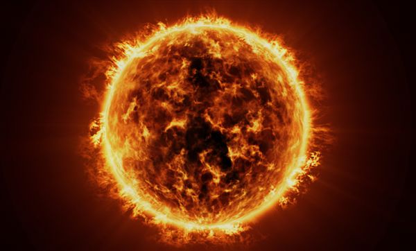 A glowing, molten sphere representing the sun