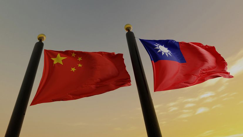 Flags of the Peoples Republic of China and of Taiwan (Republic of China)
