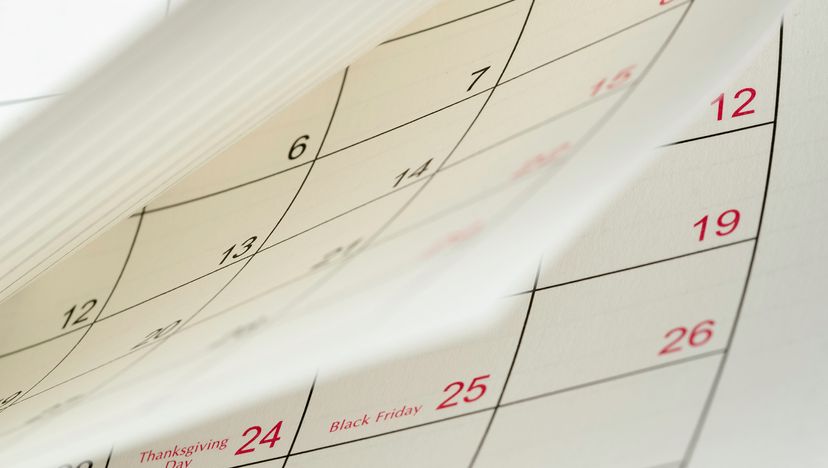 Close-up of white paper desk calendar with pages turning