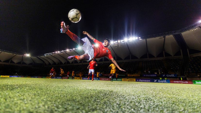 Playing soccer