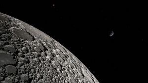 Lunar surface with planets and black space in background