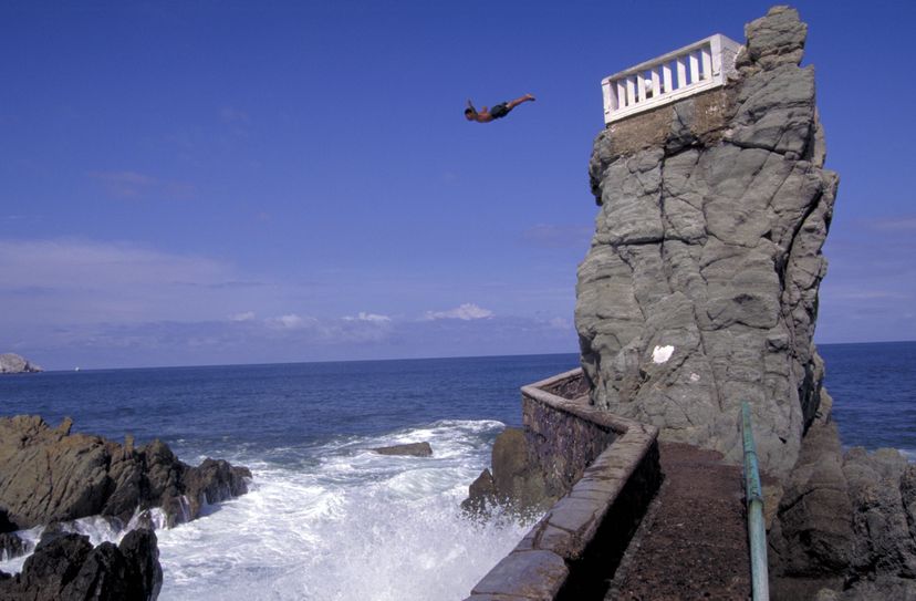 Mazatlan, Mexico cliff diver gives a performance.