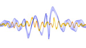 A blue and orange rendition of sound frequency waves