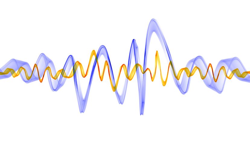 A blue and orange rendition of sound frequency waves
