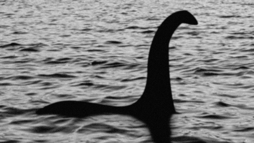Blurry black and white image of the Loch Ness monster