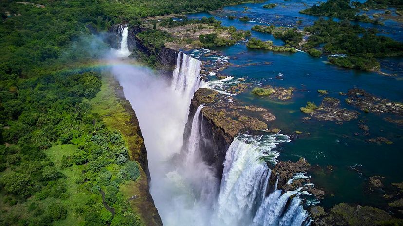 Aerial view of the Zambezi River at Victoria Falls