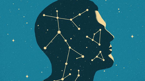 Illustration of constellations inside a man's profile